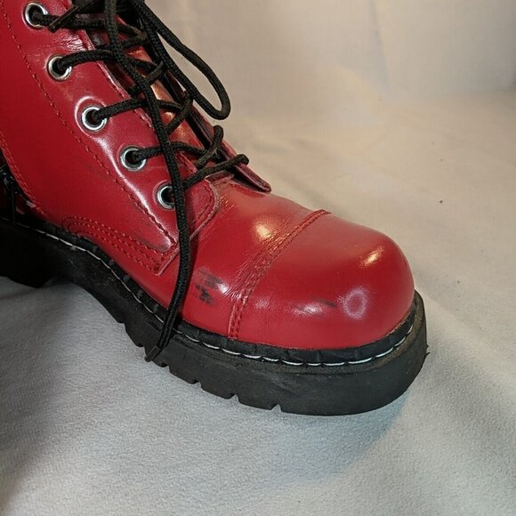 Anarchic by T.U.K. Red Leather Combat Moto Boots Womens 8 Black Hot Topic T2182 - Picture 5 of 13